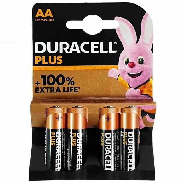 Набор 4шт. Батарейки Duracell Plus LR6 MN1500 AA Дюрасел (пальчиковые АА) Бельгия - Фото 2 Набор 4шт. Батарейки Duracell Plus LR6 MN1500 AA Дюрасел (пальчиковые АА) Бельгия - изображение 2