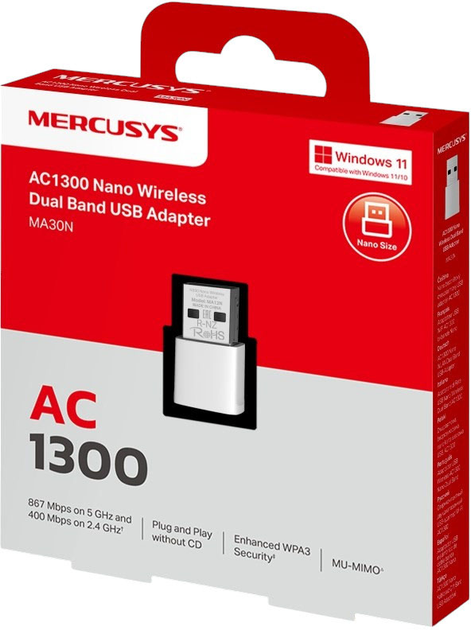 Wi-Fi адаптер Mercusys MA30N AC1300 Nano - зображення 3