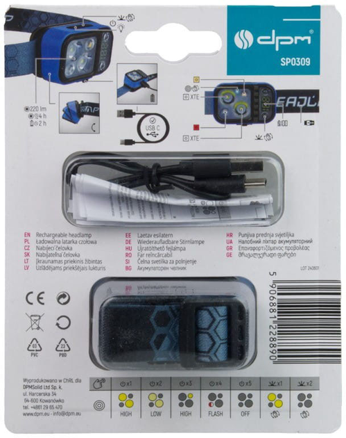 Lampa czołowa LED/XTE DPM SP0309 220 lm 750 mAh (5906881228890) - obraz 12