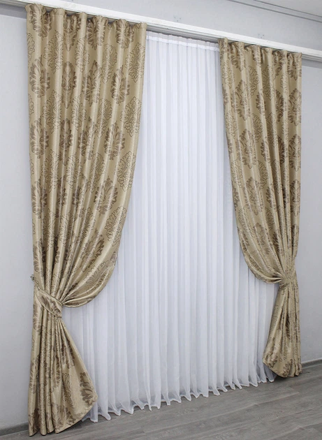 Комплект готових штор VR-Textil Блекаут-софт Корона № 1280ш(Б) Бежевий з карамельним 100х270 см 2шт (31-546) - зображення 3