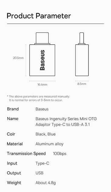 Переходник-адаптер Baseus Ingenuity OTG USB 3.1 to Type-C (ZJJQ000003) - изображение 10