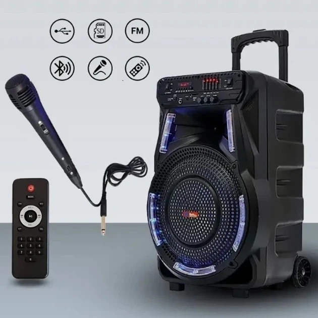 Акустическая система RIAS ZXX-7373 12" + микрофон Bluetooth/USB/SD/FM 1800 mAh 400W Black (3_05083) - изображение 3