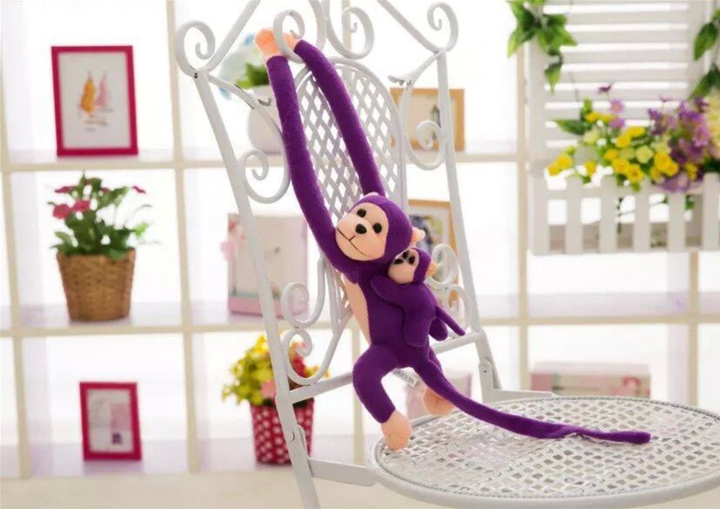Maskotka Lean Toys Małpka z dzieckiem Fioletowa 70 cm 16829 (5905884451465) - obraz 5