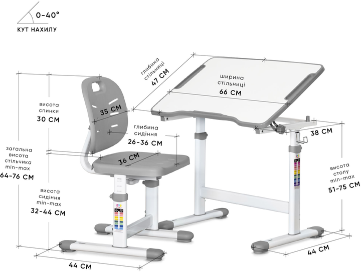 Комплект Evo-kids Стол + Стул Evo-03 Ergo Grey (Evo-03 Ergo G) - изображение 3
