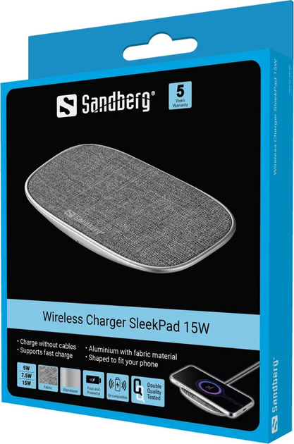 Бездротовий зарядний пристрій Sandberg Wireless Charger SleekPad 15W Grey (5705730441608) - зображення 5