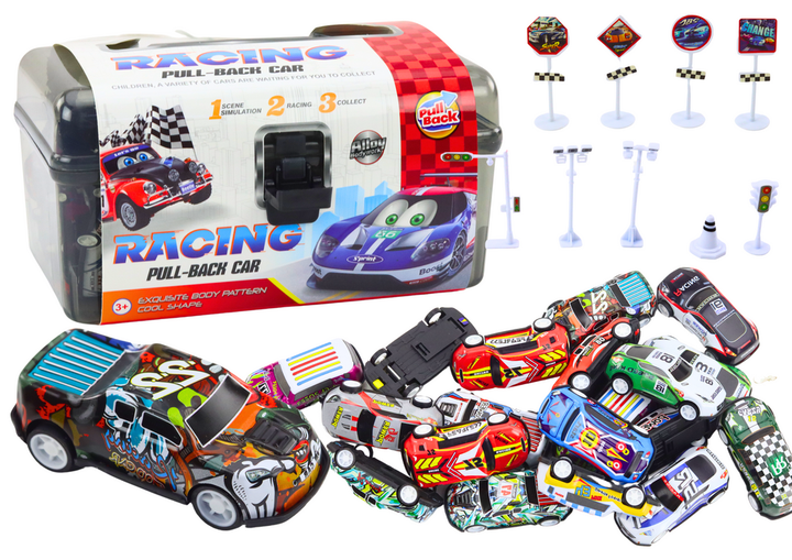 Набір іграшок Lean Toys Машинки-резораки в валізі з дорожніми знаками (20151) 25 шт (5905991023364) - зображення 2