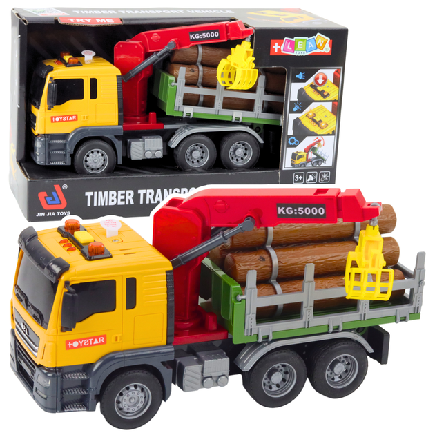 Вантажівка Lean Toys з краном для перевезення деревини зі світловими та звуковими сигналами Жовта 1:14 (21448) (5905991038443) - зображення 2