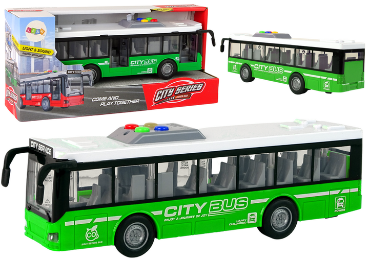 Autobus Lean Toys na baterie ze światłami dźwiękami i napędem frykcyjnym 1:16 Zielony (16931) (5905884455241) - obraz 2