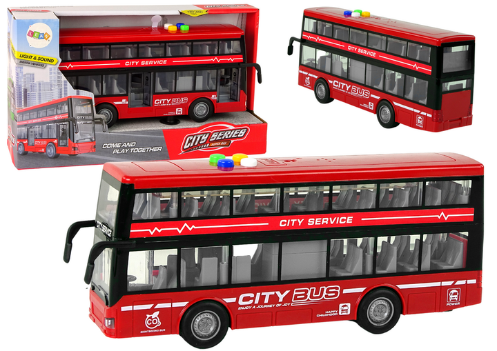 Autobus piętrowy Lean Toys na baterie ze światłami dźwiękami i napędem frykcyjnym 1:16 Czerwony (16961) (5905884456200) - obraz 2
