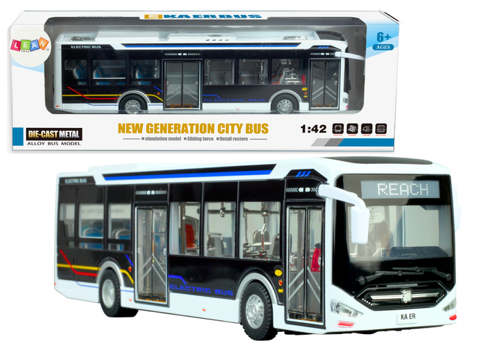Autobus elektryczny Lean Toys miejski metalowy ze światłami 1:42 Biały (20339) (5905991026280) - obraz 2