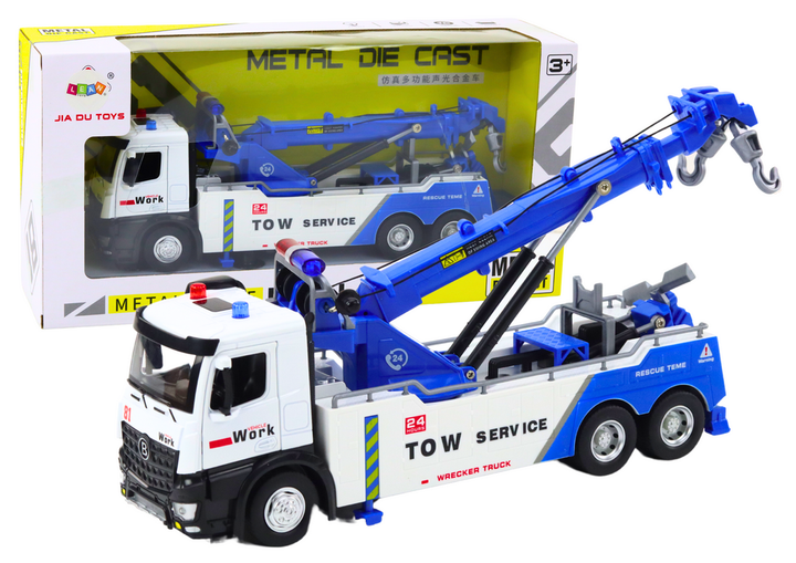 Ciężarówka z dźwigiem Lean Toys z dwoma hakami metalowa ze światłami i dźwiękami Biało-niebieska (18670) (5905991022770) - obraz 2