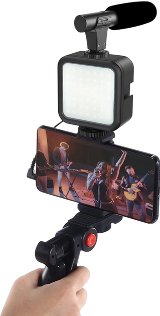 Zestaw blogera Platinet mikrofon + lampa LED + tripod + uchwyt to telefonu (PMVG4IN1) - obraz 3
