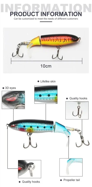 Воблер Topwater Пропбейт приманка 10.5 cm 14 g обертовий хвіст Color 6 - зображення 4