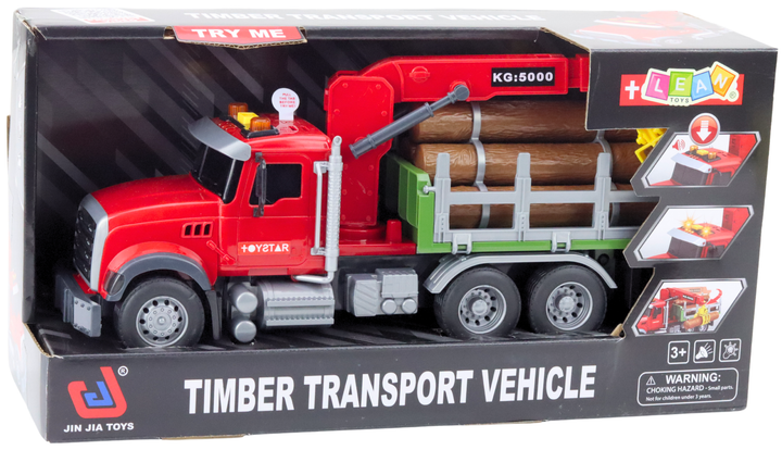 Ciężarówka Lean Toys z dźwigiem do drewna ze światłami i dźwiękami Czerwona 1:14 (21447) (5905991038436) - obraz 1
