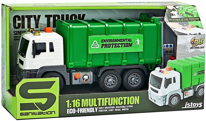 Сміттєвоз Lean Toys з інерційним приводом і звуковими ефектами 1:16 Зелений (11080) (5905214973995) - зображення 1