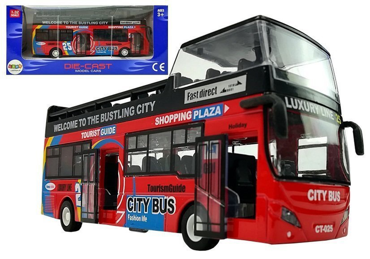 Autobus piętrowy Lean Toys z dźwiękiem i otwieranymi drzwiami 1:32 Czerwony (7323) (5908275998525) - obraz 2