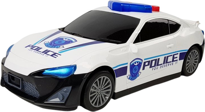 Zestaw samochodzików Lean Toys Wóz policyjny z funkcją garażu + 3 małe autka + figurka policjanta efekty dźwiękowe i świetlne (7537) (5904665996966) - obraz 3