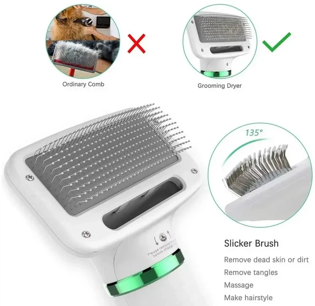Фен гребінець для тварин Pet Grooming Dryer щітка для вичісування вовни з функцією сушіння - зображення 8