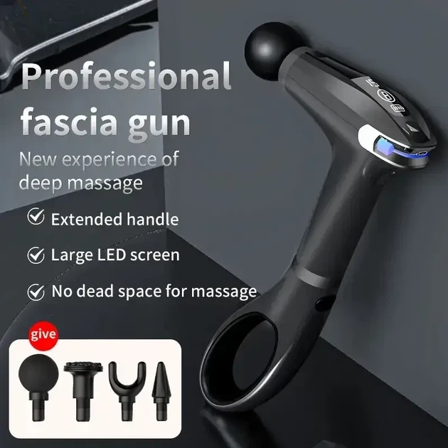 Портативный ручной массажёр пистолет с 4 насадками Fascial gun HB 005 Массажный вибрационный пистолет - изображение 4