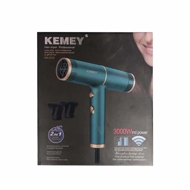 Фен для волосся Kemei KM-8225 потужність 3000 Вт колір зелений - Фото 1 Фен для волосся Kemei KM-8225 потужність 3000 Вт колір зелений - зображення 1