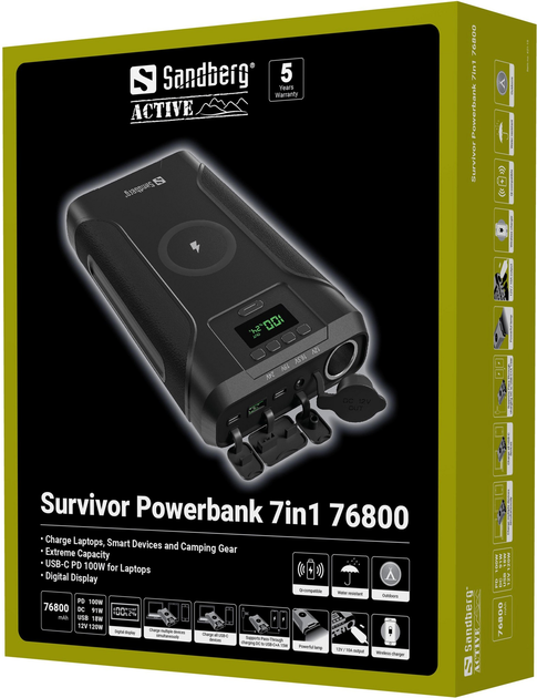 УМБ Sandberg Survivor 7-in-1 76800 mAh 120W Black (5705730421150) - зображення 7