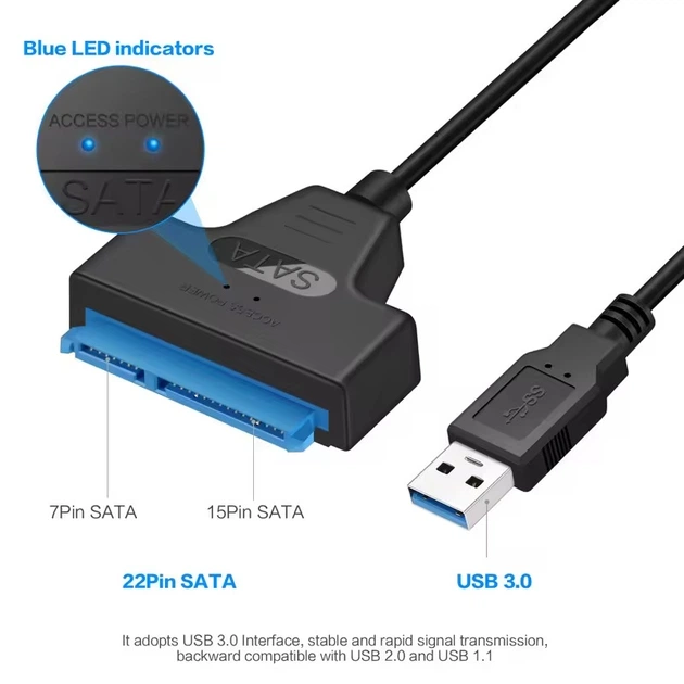 Кабель адаптер SATA 3, 22pin to USB 6Gbps Black, Для HDD та SSD - зображення 3