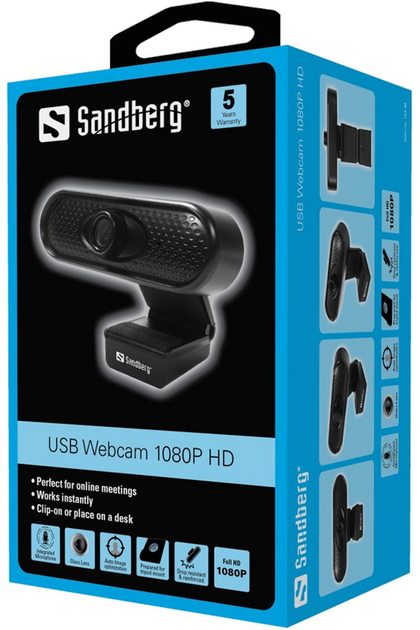 Kamera internetowa Sandberg USB Webcam 1080P HD Czarna (5705730133961) - obraz 5