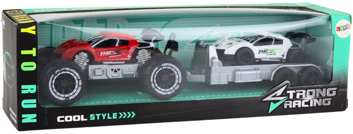 Zestaw zabawek Lean Toys Auto terenowe z lawetą Czerwone + Pojazd sportowy (17490) (5905991003205) - obraz 1