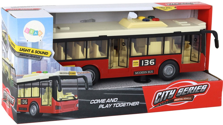 Autobus miejski Lean Toys na baterie ze światłami i dźwiękami 1:16 Czerwony (16959) (5905884456187) - obraz 1