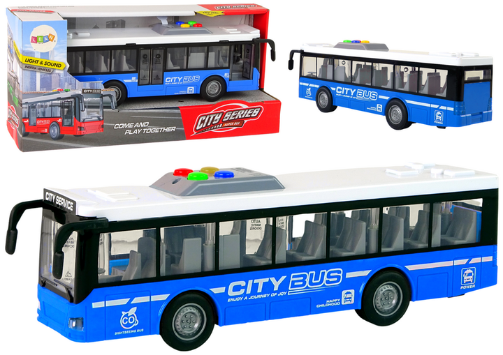 Autobus Lean Toys na baterie ze światłami dźwiękami i napędem frykcyjnym 1:16 Niebieski (16958) (5905884456170) - obraz 2