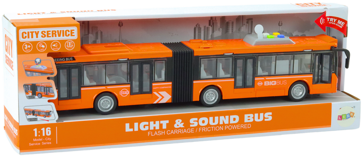 Зчеплений автобус Lean Toys міський зі світлом і звуком 1:16 Помаранчевий (17995) (5905991008712) - зображення 1