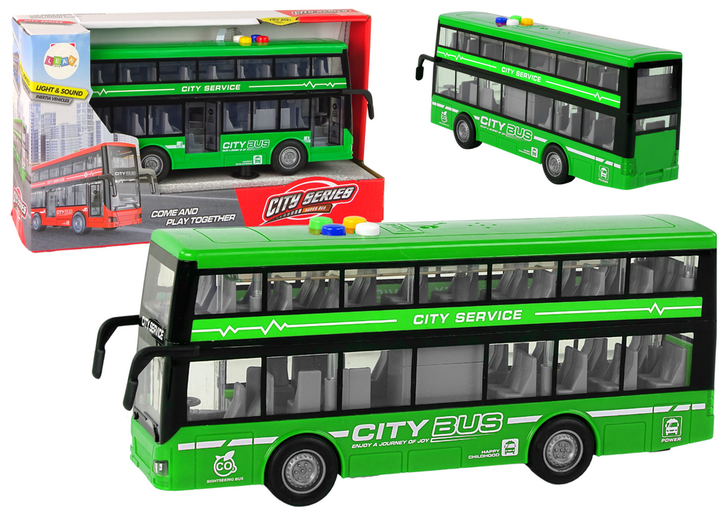 Autobus piętrowy Lean Toys na baterie ze światłami dźwiękami i napędem frykcyjnym 1:16 Zielony (16960) (5905884456194) - obraz 2