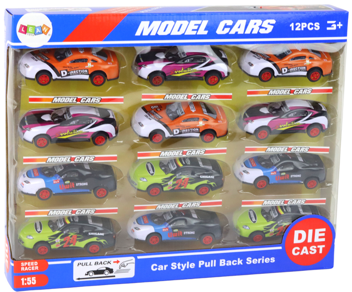 Zestaw autek Lean Toys sportowe z napędem frykcyjnym 1:55 (17078) 12 szt (5905884459355) - obraz 1