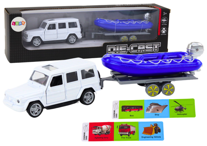 Auto terenowe Lean Toys z przyczepą i motorówką metalowy Biało-niebieski (18870) (5905991019541) - obraz 2