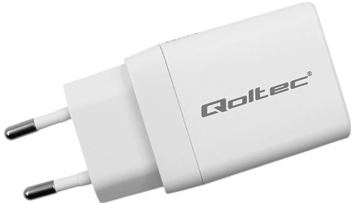 Ładowarka sieciowa Qoltec GaN 45W 5-20V 1x USB-C PD 1x USB QC 3.0 White (5901878518251) - obraz 2