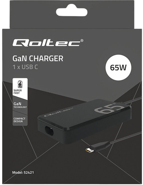 Zasilacz Qoltec GaN 20V 65W 3.25A USB-C 3.1 Black (5901878524214) - obraz 7