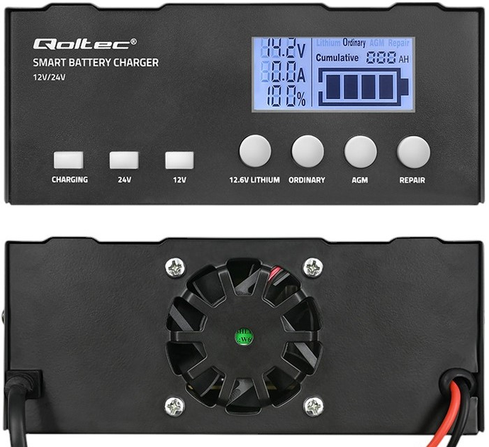Інтелектуальний мікропроцесорний зарядний пристрій Qoltec 12V/12.6V/24V LCD (5901878524917) - зображення 2