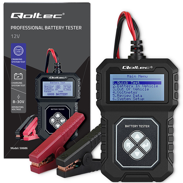 Цифровий тестер акумулятора Qoltec с LCD дисплеем 12V 30-220Ah (5901878506869) - зображення 5