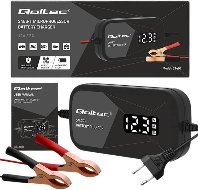 Inteligentna mikroprocesorowa ładowarka Qoltec 12V 2A LCD (5901878524924) - obraz 5