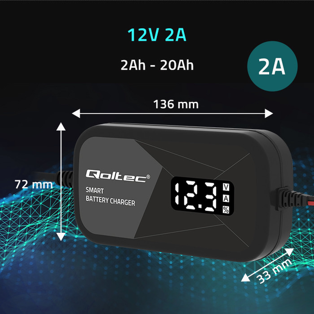Inteligentna mikroprocesorowa ładowarka Qoltec 12V 2A LCD (5901878524924) - obraz 12