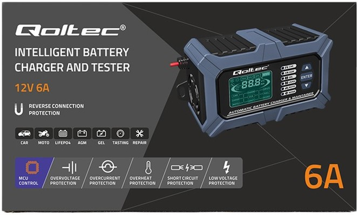 Inteligentna mikroprocesorowa ładowarka Qoltec 12V 6A LCD (5901878524887) - obraz 5
