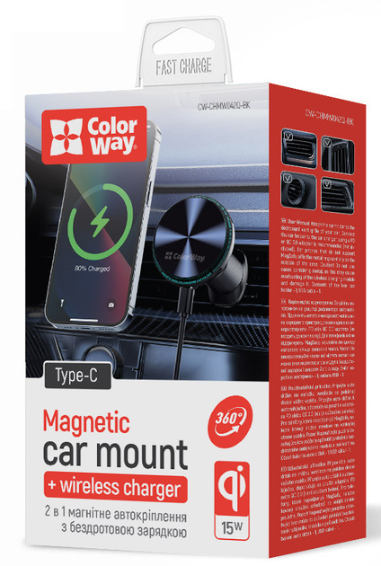 Зарядне бездротове пристрій СolorWay MagSafe 360° Air Vent 15W Black (CW-CHMW042Q-BK) 294973 - зображення 6