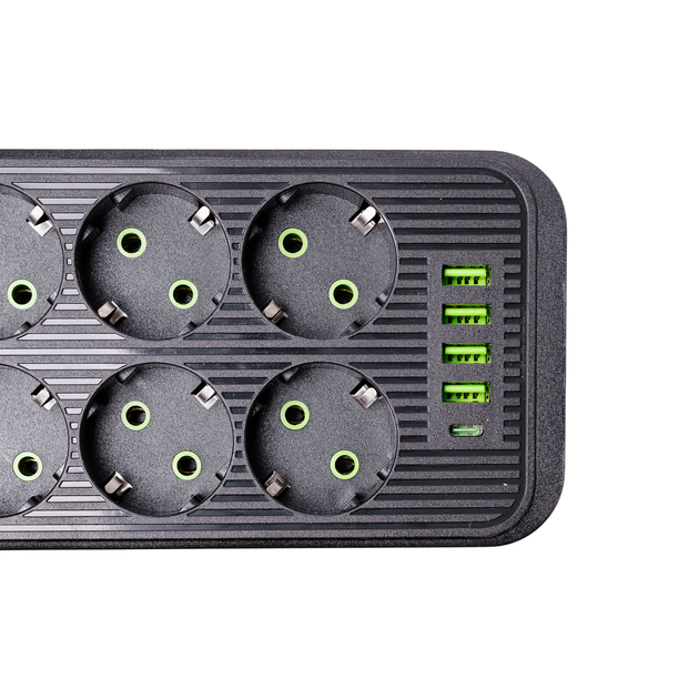 Электрическая переноска удлинитель 3м 6 розеток 4 USB 1 Type-C с выключателем черный сетевый фильтр зарядная станция Yiwu - изображение 11