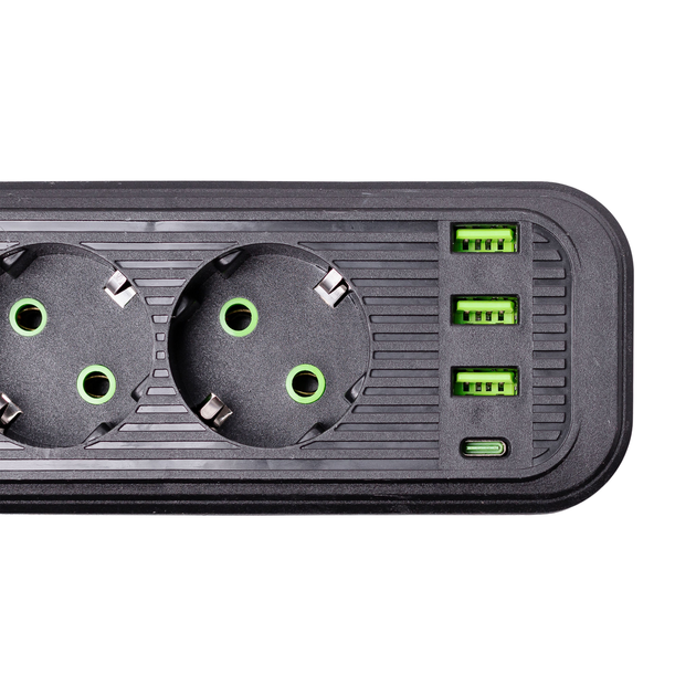 Сетевой фильтр 4.35 м удлинитель на 4 розетки с 3 USB 1 Type-C и кнопкой отключения HP-5-14 - изображение 5