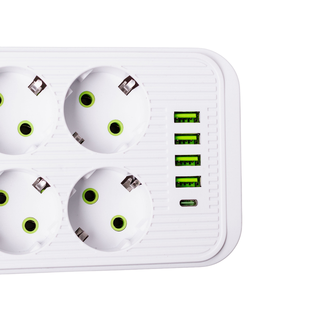 Сетевой фильтр удлинитель 3м 6 розеток 4 USB 1 Type-C белый, переноска тройник зарядная станция Yiwu - изображение 4