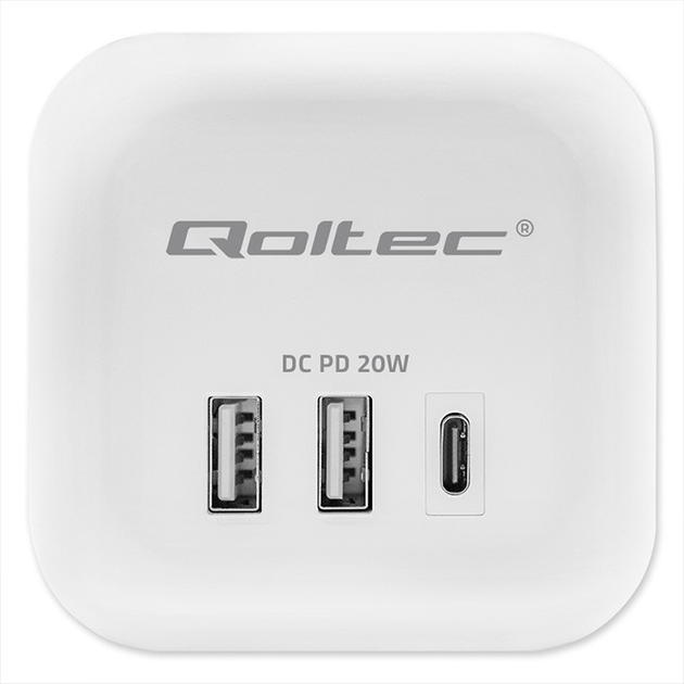 Rozgałęźnik sieciowy Qoltec Power Cube 3x AC + 2x USB + 1x USB-C PD 20W White (5901878525488) - obraz 5