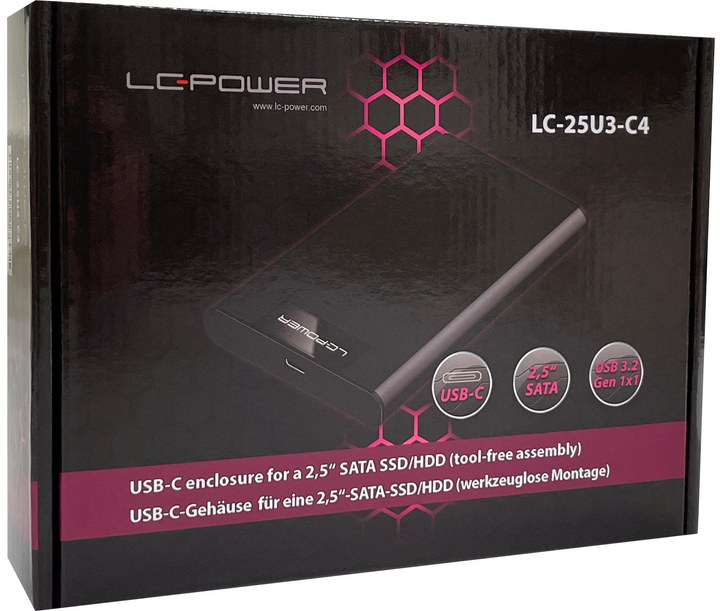 Kieszeń zewnętrzna LC-Power LC-25U3-C4 USB 3.2 Gen 1 Type-C SATA 2.5" Black - obraz 7