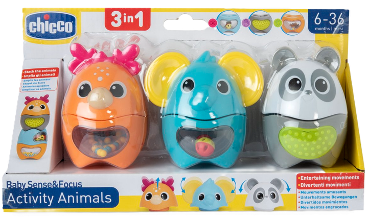 Розвиваюча іграшка Chicco Baby Sense & Focus Activity Animals 3в1 (8058664176977) - зображення 1