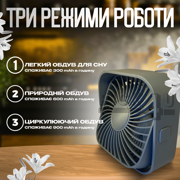 Портативний вентилятор з живленням від USB A031 Сірий - зображення 6