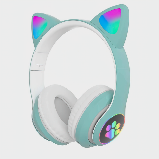 Беспроводные портативные bluetooth TWS наушники с кошачьими ушками Cat STN-28+SD карта памяти 16 Гб Бирюзовые - изображение 2
